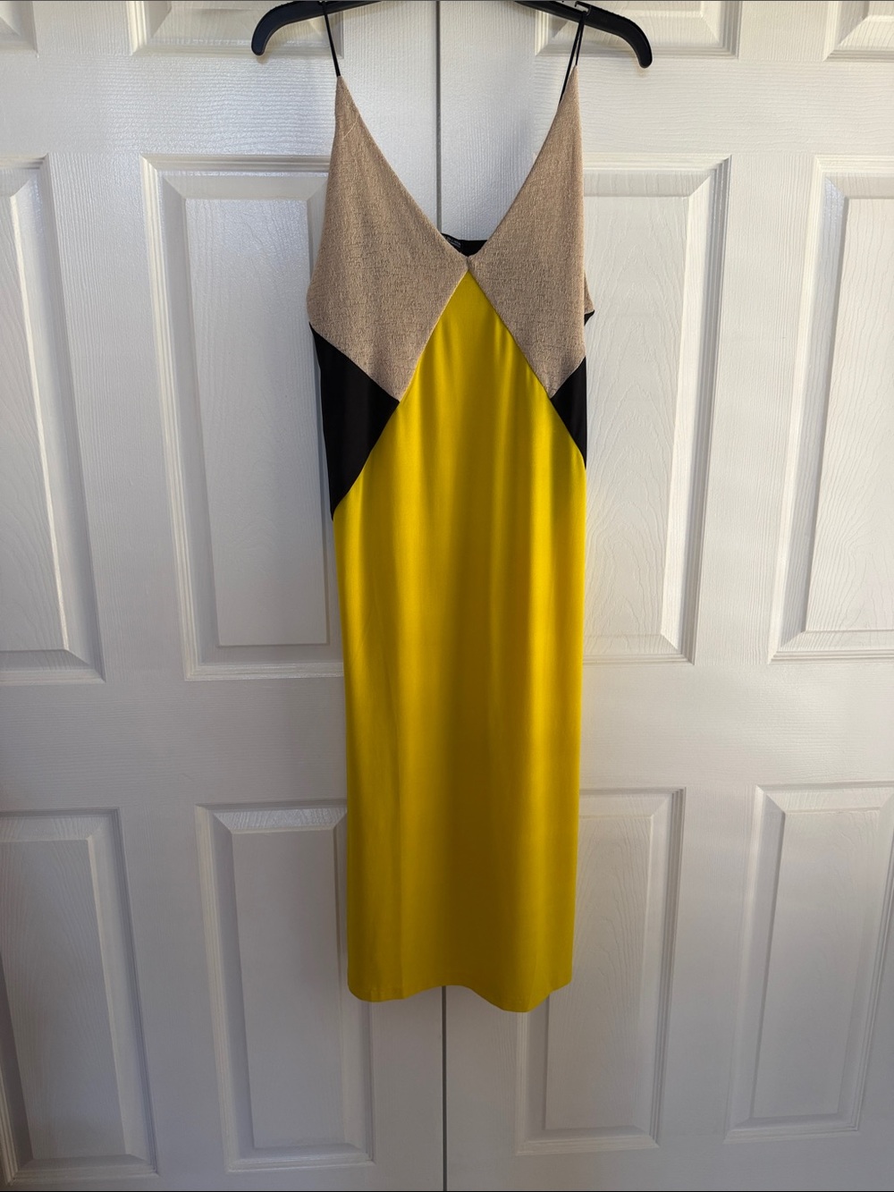 Zara Yellow, Black & Beige Slip Midi Dress